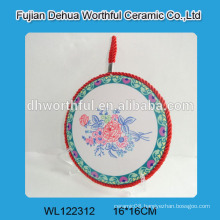 Elegant design ceramic pot holder with flower decal